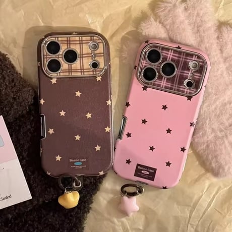 S75295 チェック×スター チャーム付きiPhoneケース