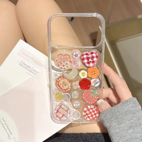 L62414 カラフルボタンモチーフ クリア iPhoneケース