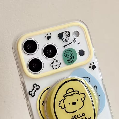 K23114 ポップドッグステッカー風 MagSafeグリップ付きiPhoneケース