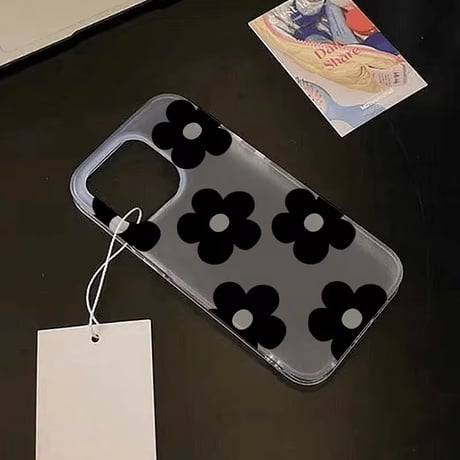 S75263 ブラックフラワー クリア iPhoneケース