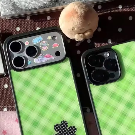 S75351 グリーンチェック×ブラッククローバー iPhoneケース
