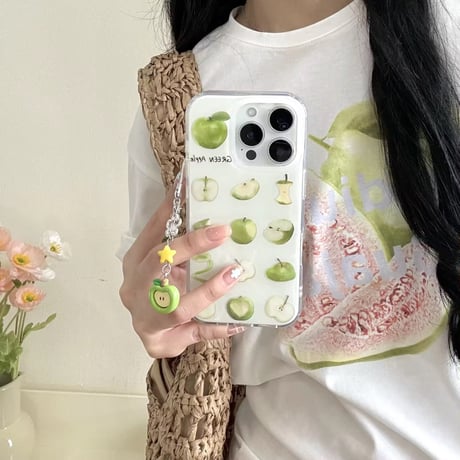 S74773 グリーンアップル柄iPhoneケース