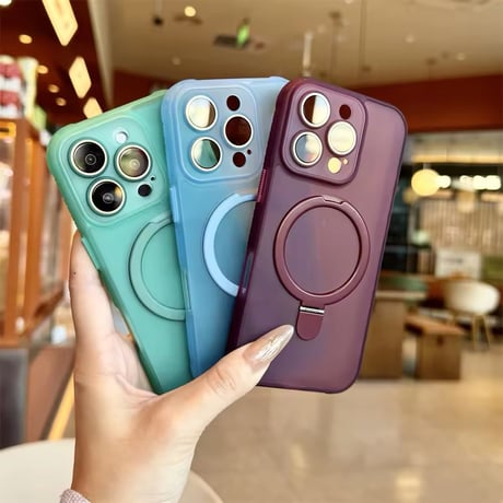 K22739 MagSafe対応くすみカラースタンドリングiPhoneケース