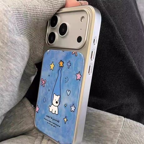 S75388 スターふわくまブルーiPhoneケース