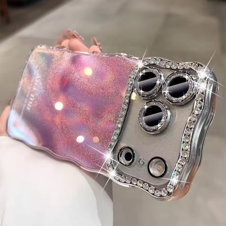 S75254 ビジューカメラフレームオーロラグロウiPhoneケース