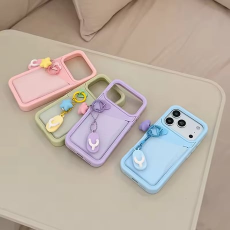 K23178 カスタムカラー リップポケット付きiPhoneケース＆チャームストラップセット
