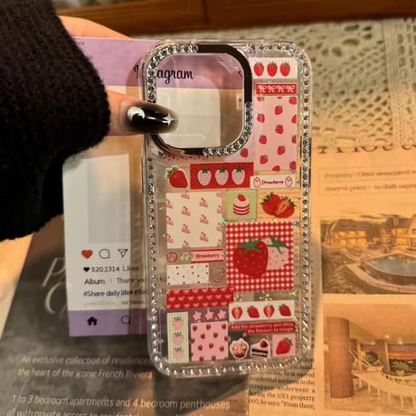 S74790 いちごパッチキラキラ iPhoneケース