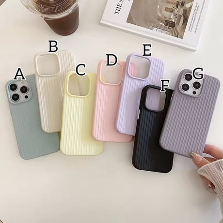 S74538 くすみカラーのリブデザインiPhoneケース