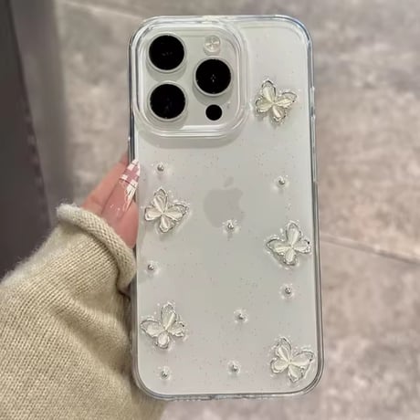 L62367 クリアバタフライ シャイニーホワイト iPhoneケース