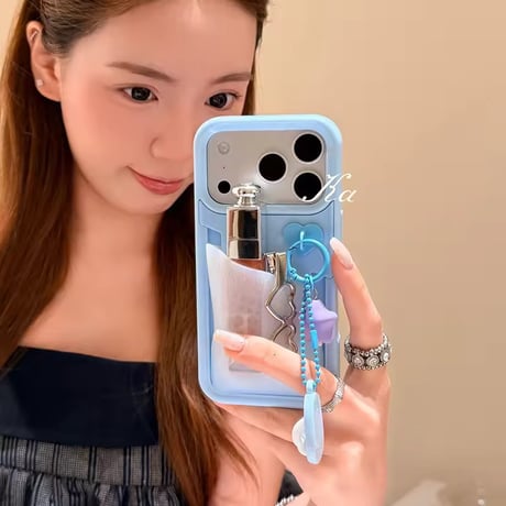 K23178 カスタムカラー リップポケット付きiPhoneケース＆チャームストラップセット