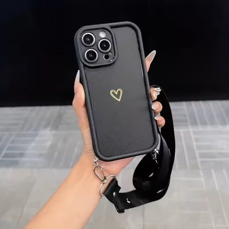 K23085 ミニハートワンポイントストラップ付きiPhoneケース