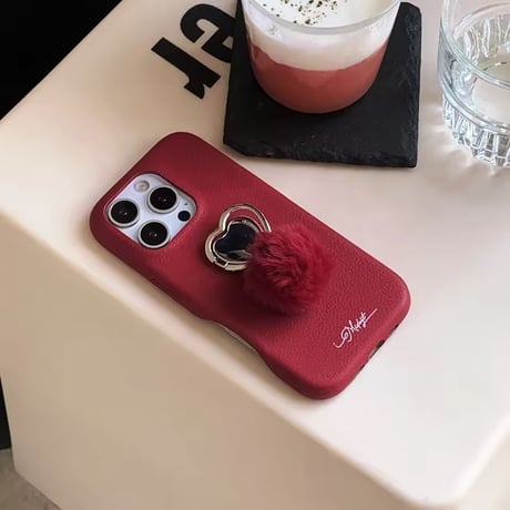 K22993 ふわもこハートポンポン iPhoneケース