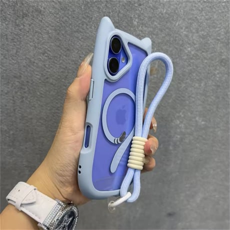 K66221 Cat Ears Strap iPhone Case（猫耳ストラップ付きクリアケース）