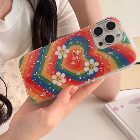 L62190 スマイルフラワーのレインボーiphoneケース