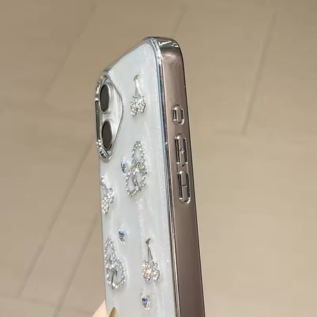 K22695 ビジューハートチェリーストラップ付きiPhoneケース