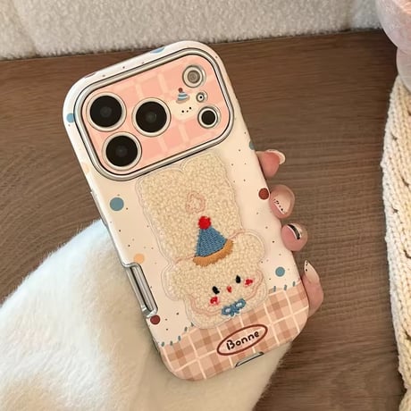 S75152 ふわもこアニマル刺繍 iPhoneケース