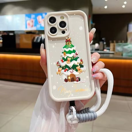 K22625 ストラップ付きクリスマスケーキ＆ツリー iPhoneケース