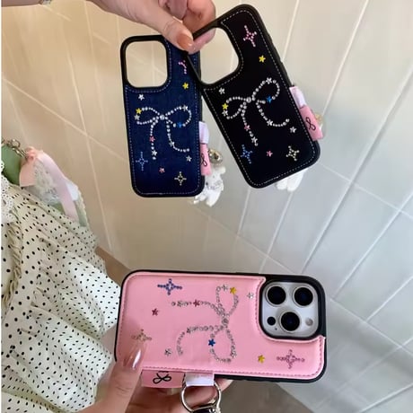 S74923 ビジューリボンスターダスト iPhoneケース