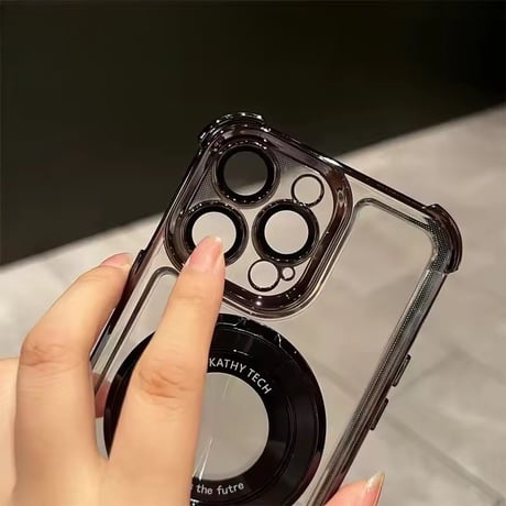 K23012 MagSafe対応 メタルリング付きクリアiPhoneケース