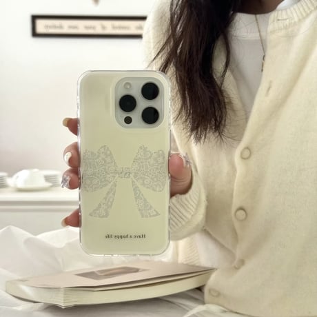 S74589 レースリボンのホワイトiPhoneケース