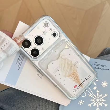 K23189 クリーミーアイス カードポケット付きクリアiPhoneケース