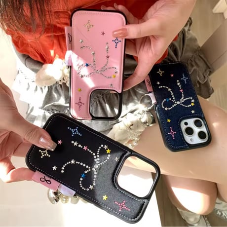 S74923 ビジューリボンスターダスト iPhoneケース