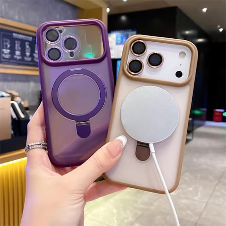 K22873 MagSafe対応くすみカラーのリング付きiPhoneケース