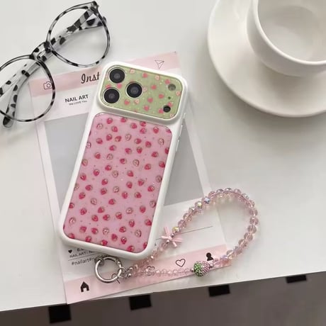 K23079 ストロベリードットビーズストラップ付き iPhoneケース