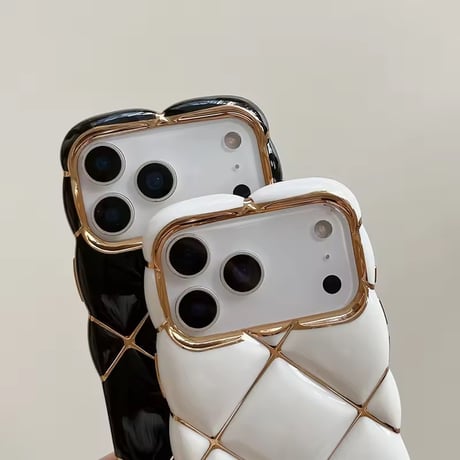 S75281 ゴールドラインキルティング 風iPhoneケース