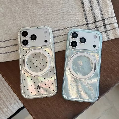K23115 きらめきドット＆オーロラ 回転リング付きiPhoneケース