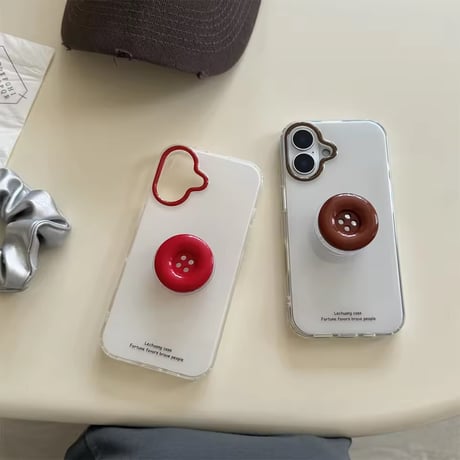 K23036 レトロボタンスタンド付きクリアiPhoneケース