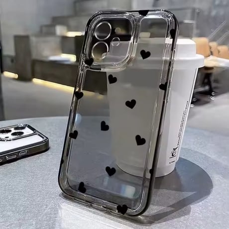 L62164 モノトーンハートのクリアiPhoneケース
