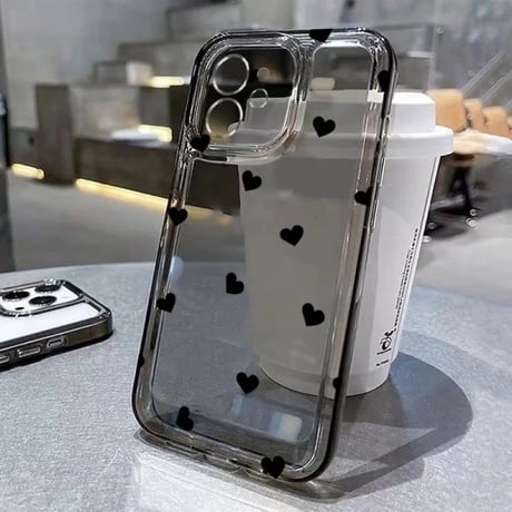 L62164 モノトーンハートのクリアiPhoneケース
