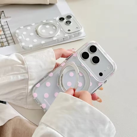 K23100 ドット柄回転スタンド付きiPhoneケース