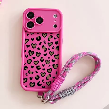 K23029 ハートレオパード ハンドストラップ付き iPhoneケース