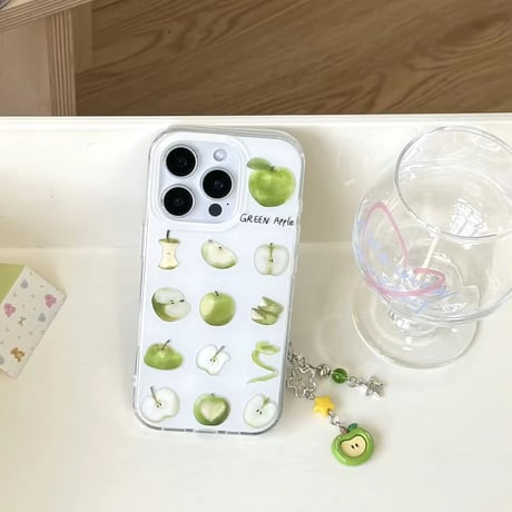 S74773 グリーンアップル柄iPhoneケース