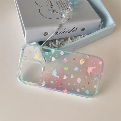 S74812 ストラップ付きパステルドルフィンiPhoneケース