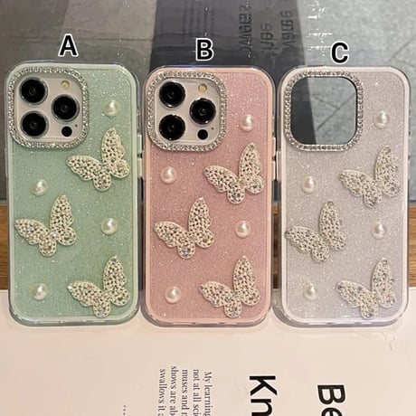 S74625 ジュエリーバタフライとパールのきらきらiPhoneケース