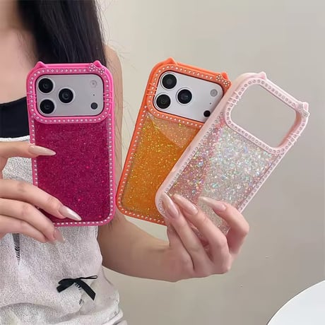S75964 キラキラキャットフレームiPhoneケース