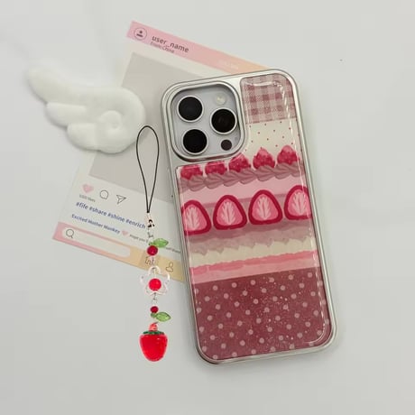 S75443ストラップ付きストロベリーケーキデザインiPhoneケース