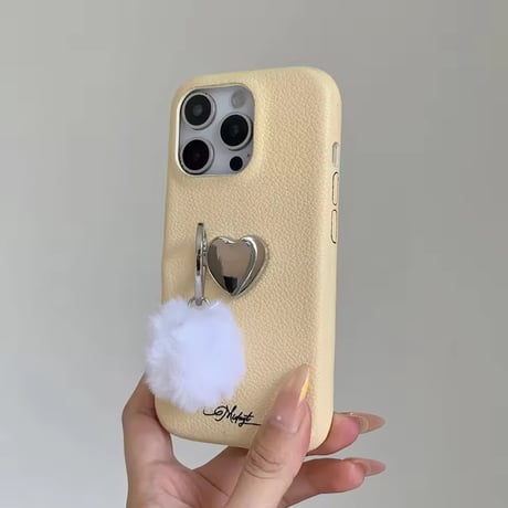 K22993 ふわもこハートポンポン iPhoneケース