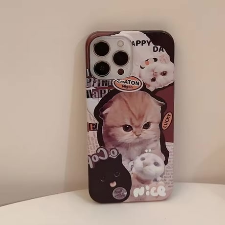S75113 もふねこステッカー風 iPhoneケース