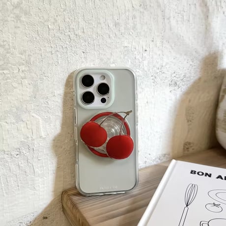 K22796 さくらんぼスタンド付きクリアiPhoneケース