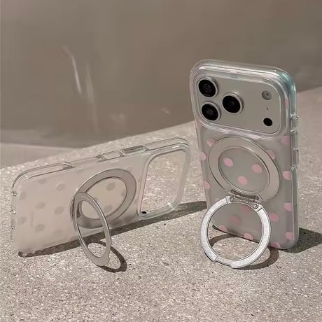 K23100 ドット柄回転スタンド付きiPhoneケース