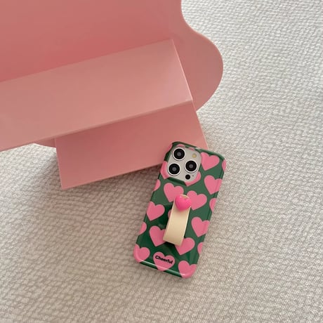 K22714 ピンクハートのバンド付きiPhoneケース