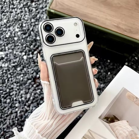 K22927 カラーフレーム付きカード収納クリアiPhoneケース