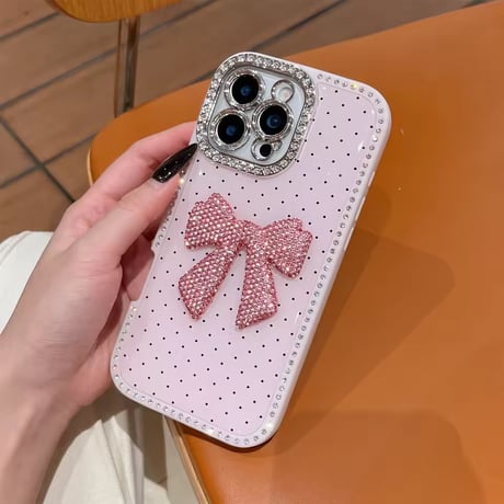 S74981 グリッターリボンドットiPhoneケース
