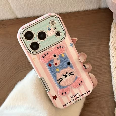 S75152 ふわもこアニマル刺繍 iPhoneケース