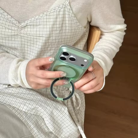 K23126 ミントグリーン リングスタンドiPhoneケース
