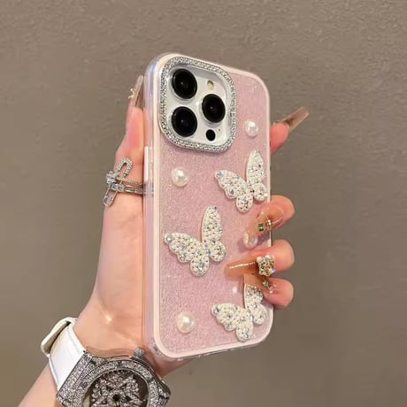S74625 ジュエリーバタフライとパールのきらきらiPhoneケース